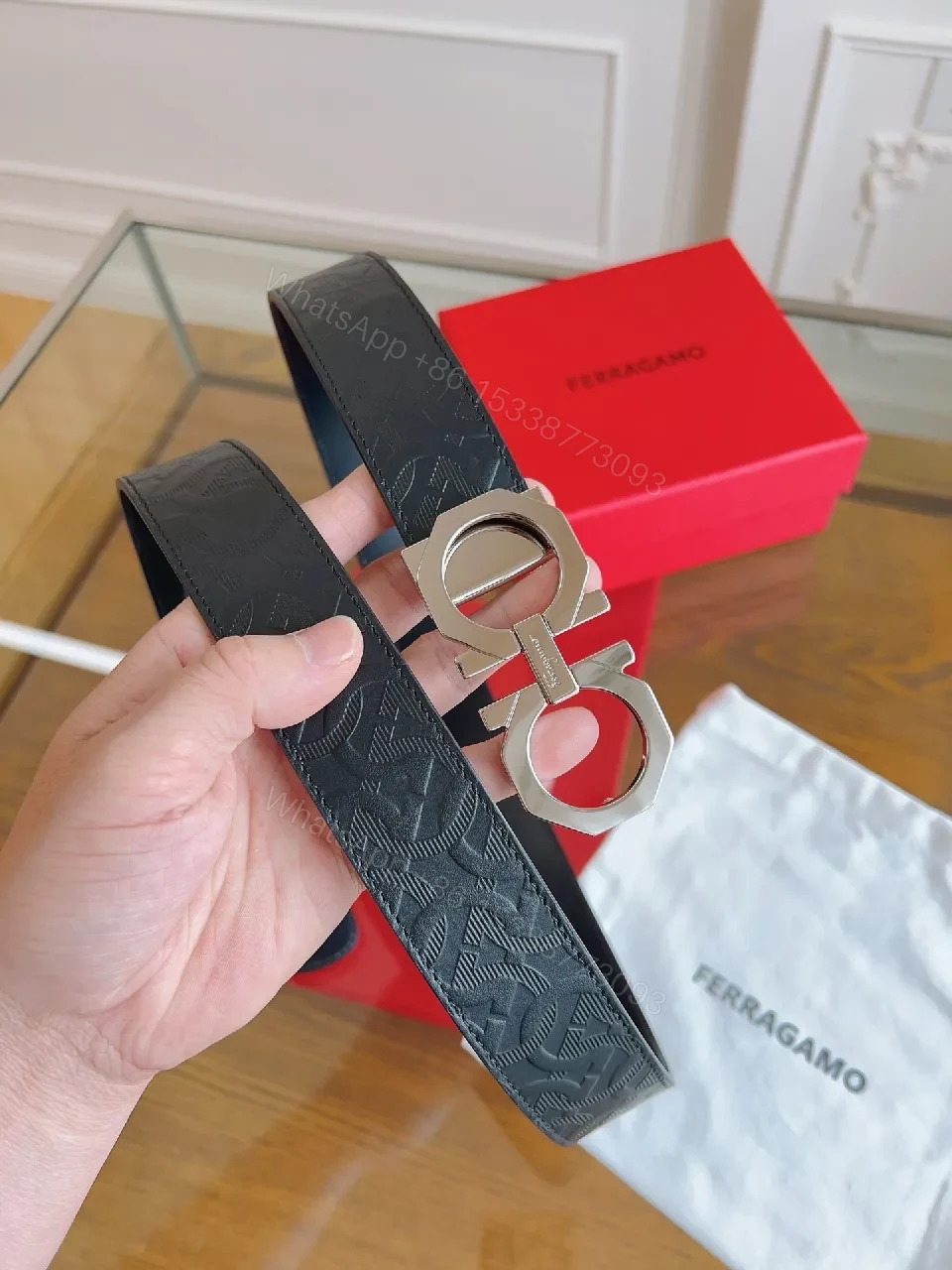 View 8 of Bold Leather Belt with Signature Double-Ring Buckle, Premium—Belt