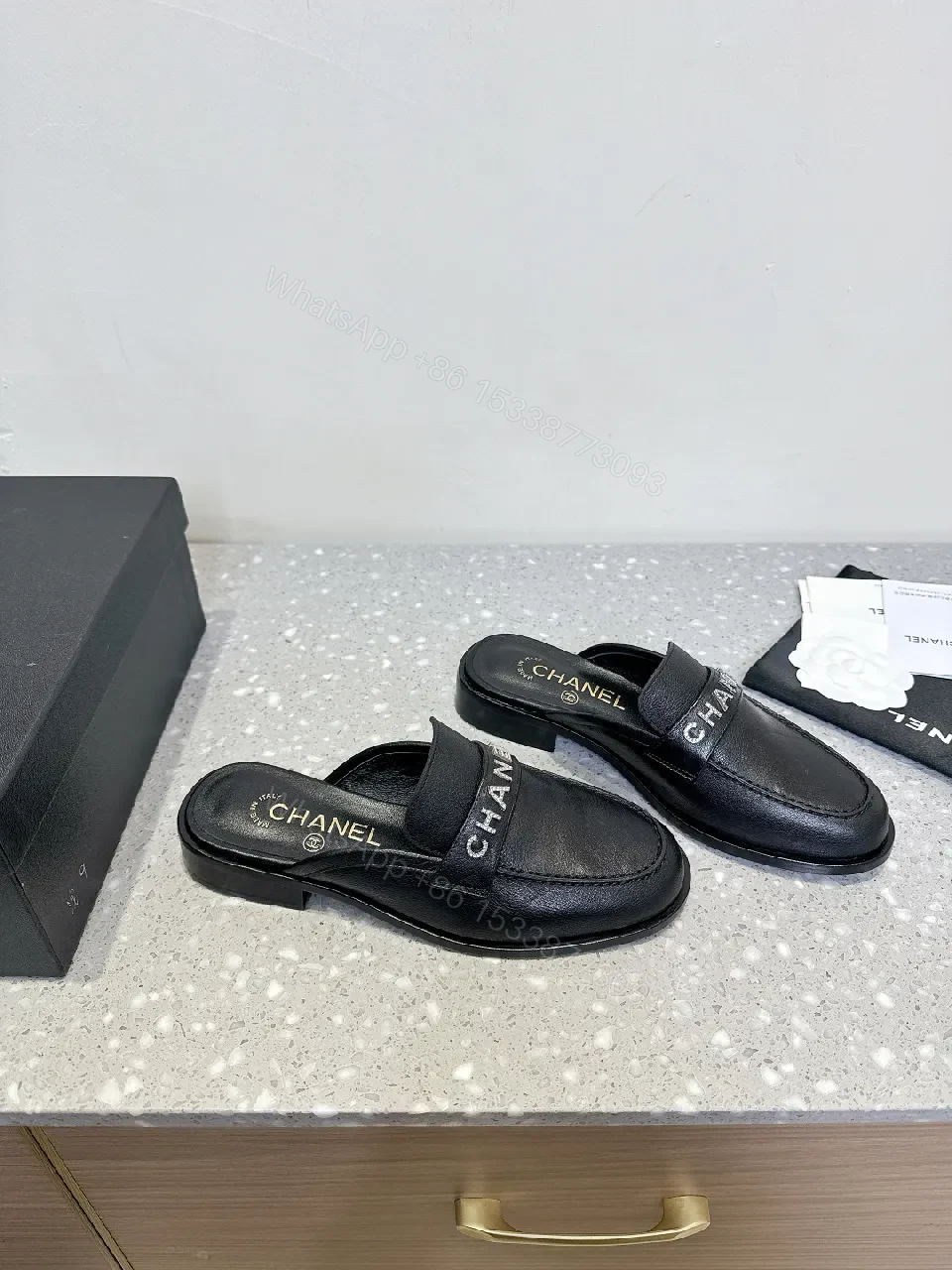 View 6 of Black Leather Slides - Chic, Designer-Inspired, Cushioned Comfort