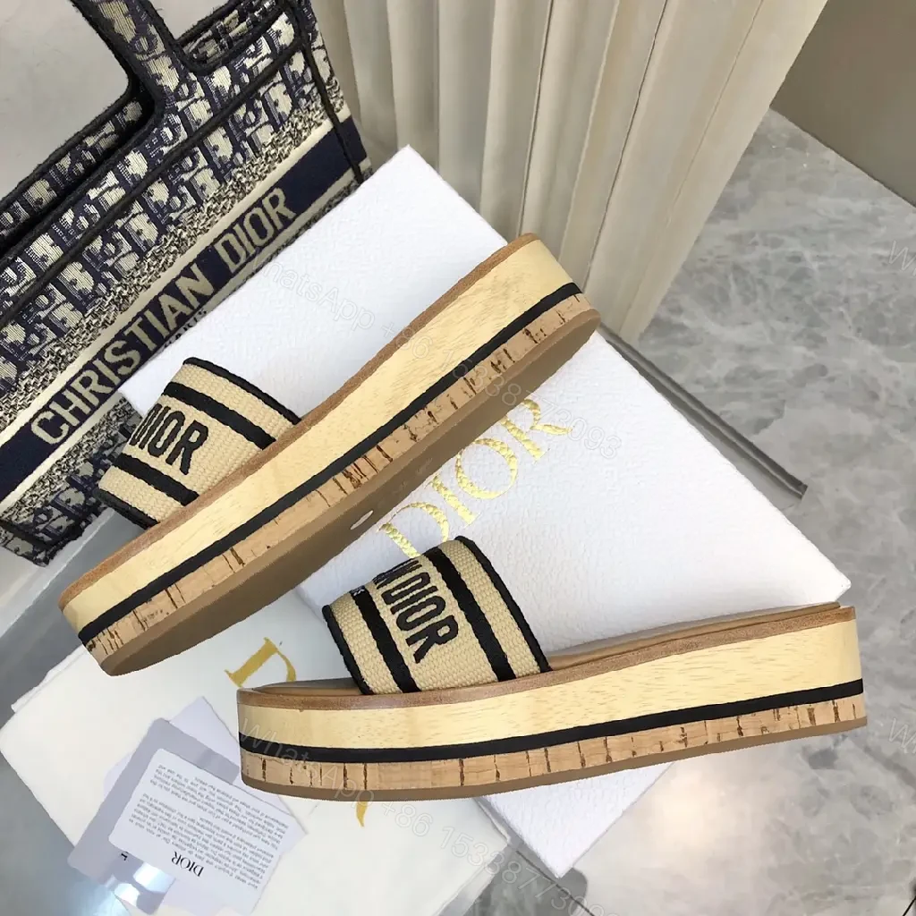 View 7 of Beige Leather Canvas Slip-Ons Dior-Style Logo Strap Sandals