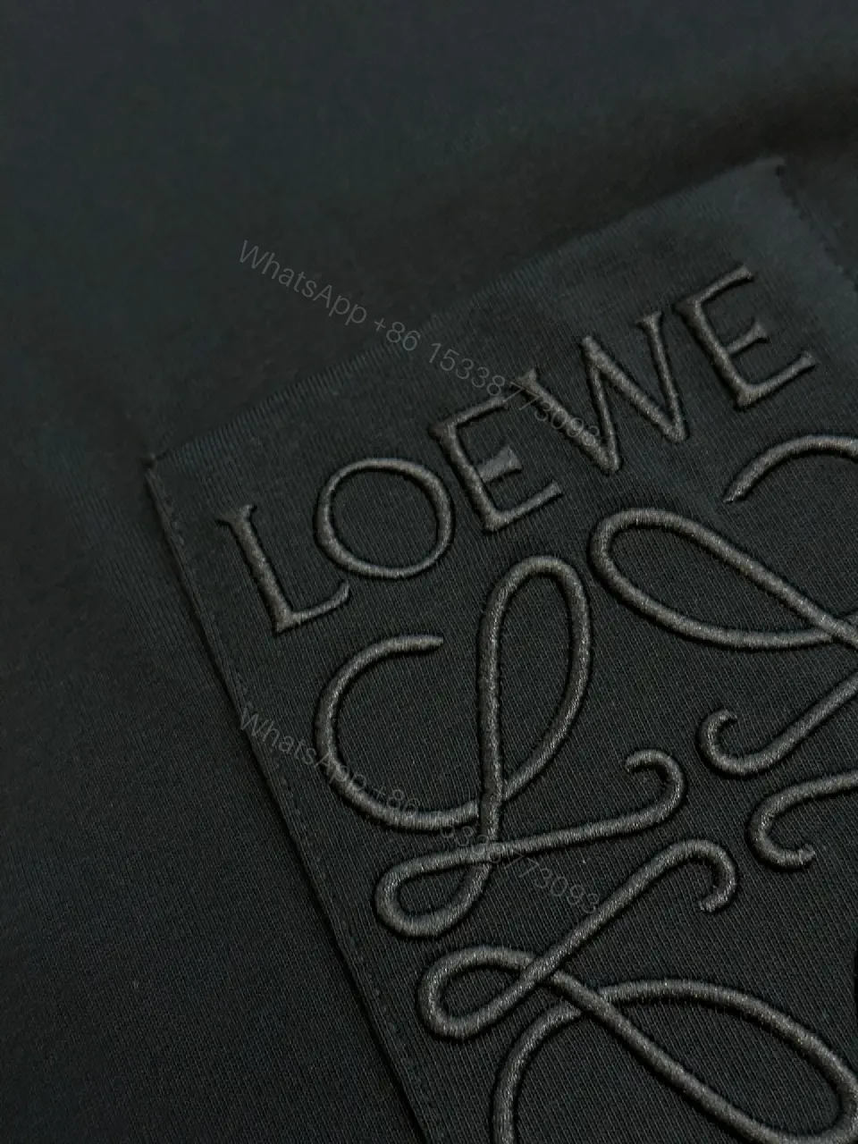 View 2 of Black Cotton T-Shirt Minimalist Logo Pocket Crew Neck Tee