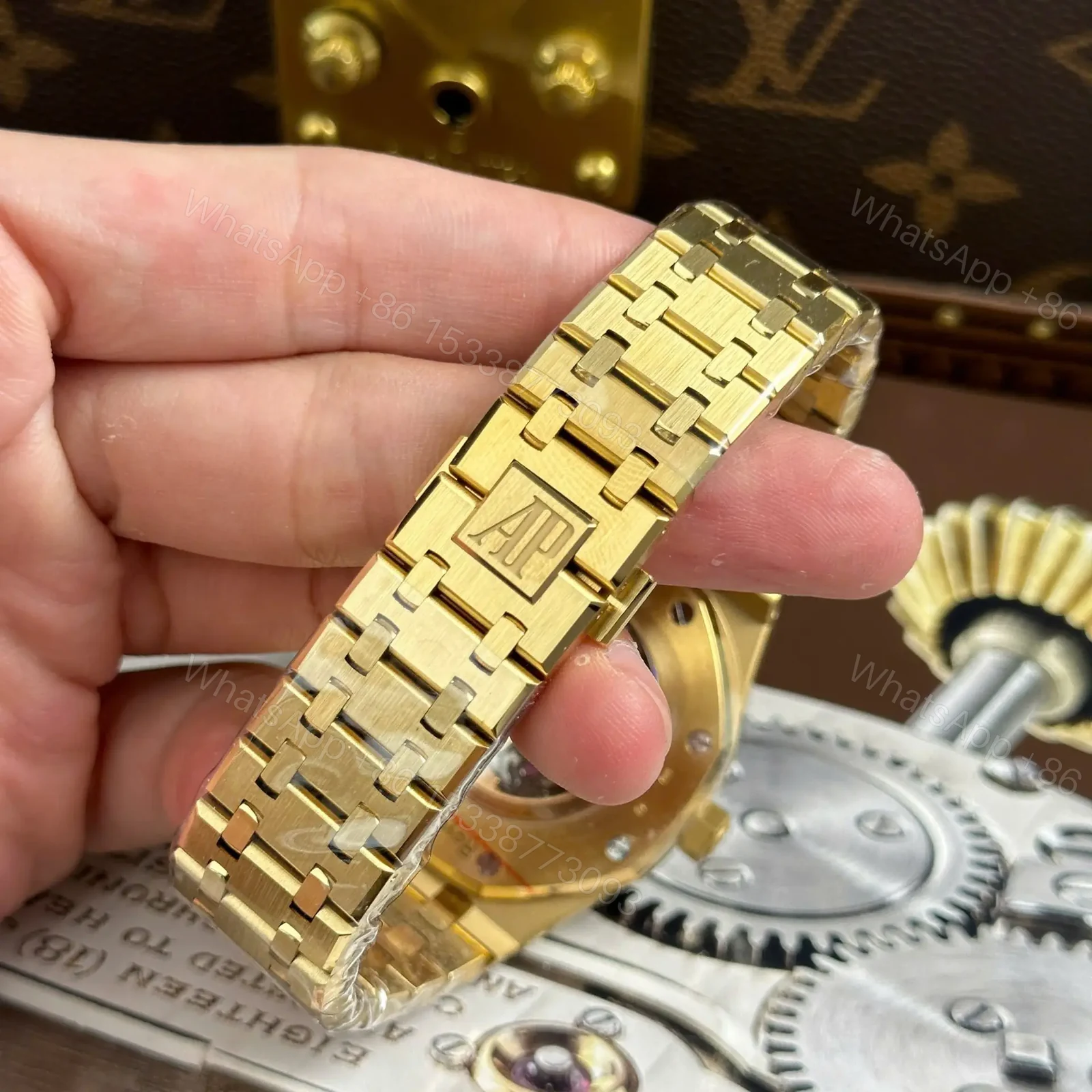 View 5 of Replica Audemars Piguet Royal Oak Openworked 15407 Yellow Skeleton Dial