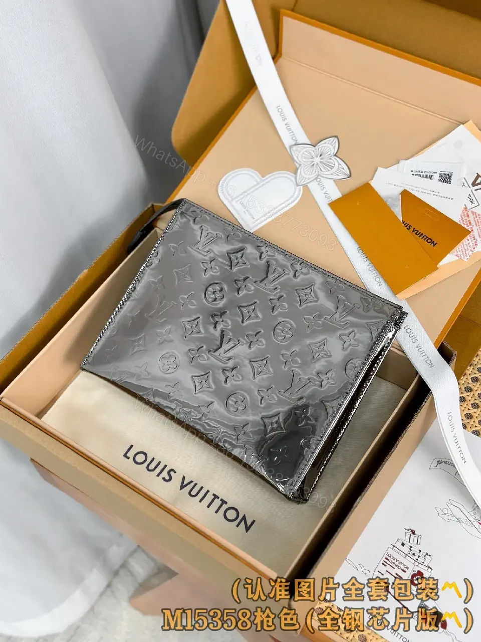 View 9 of Gunmetal Monogram Luxe Wallet: Glossy Coated Canvas, Bi-Fold