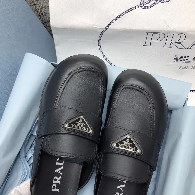 View 6 of Prada Black Leather Loafers â€” Signature Logo, Everyday Sophistication