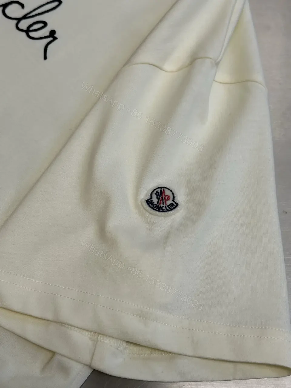 View 5 of White Cotton Relaxed T-shirt with Cursive Text Logo, Short Sleeves