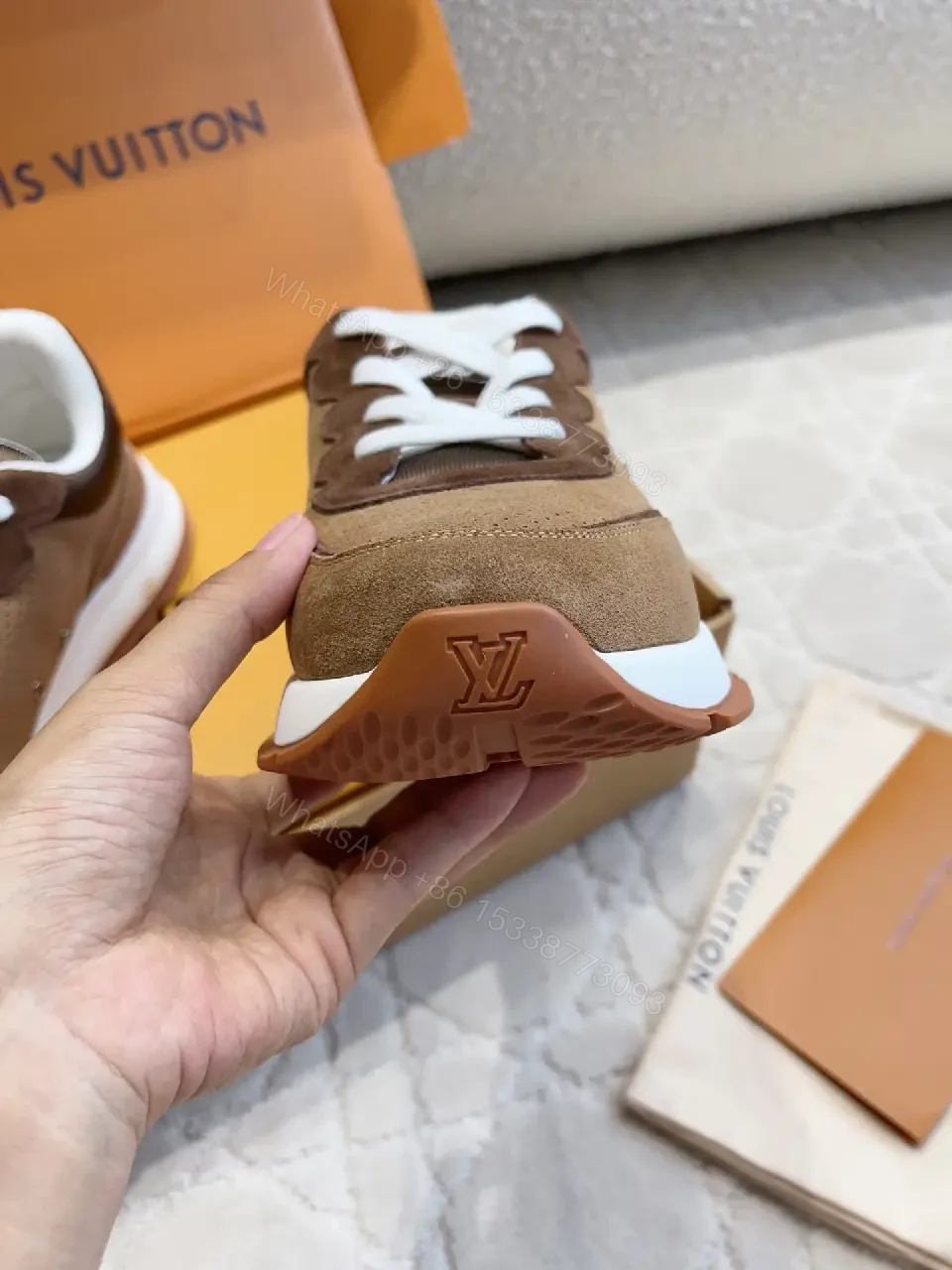 View 2 of Brown Leather Suede Modern Logo Accent Louis Vuitton Shoes