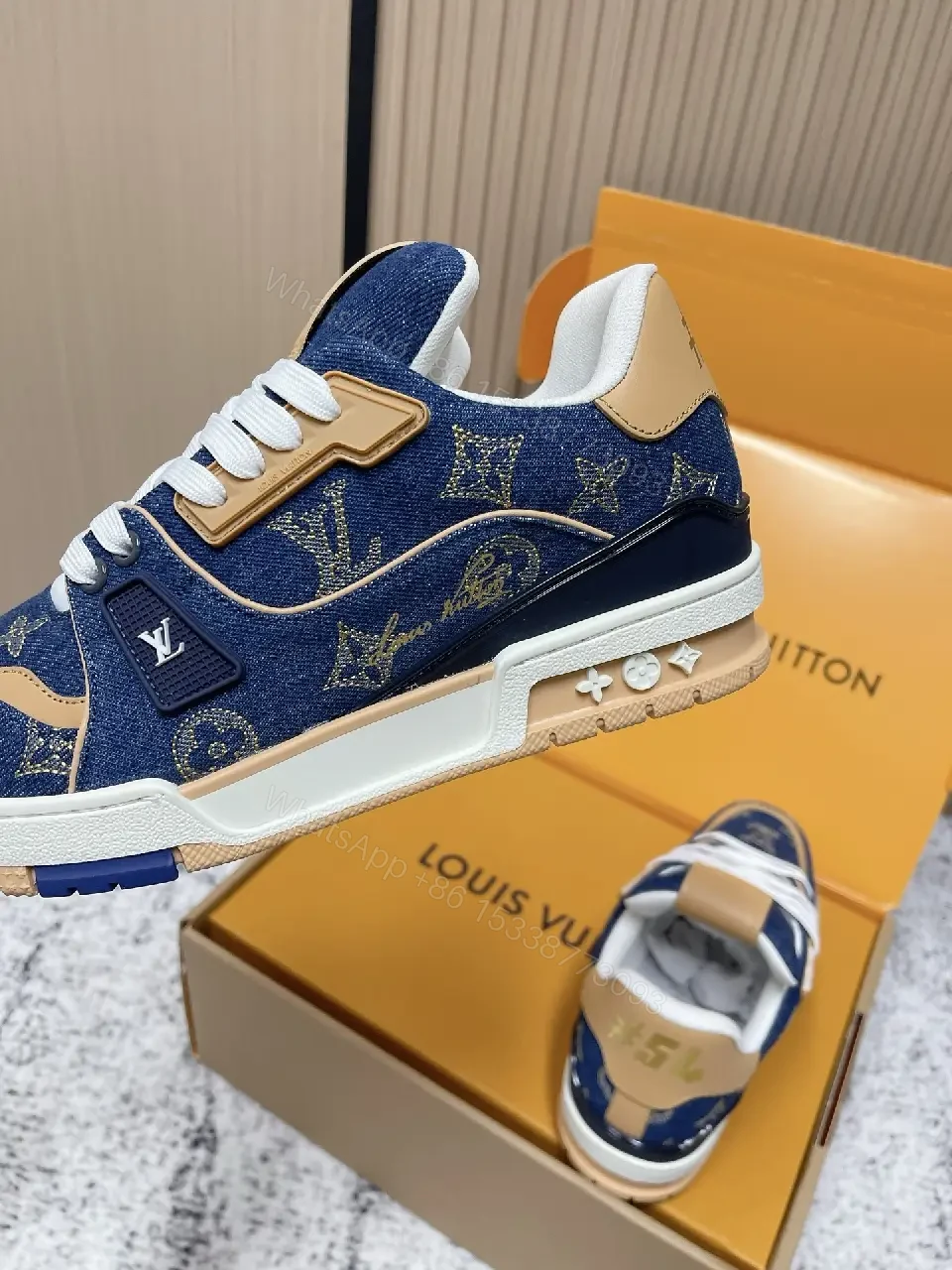 View 8 of Denim Monogram High-Top Sneakers: Luxury Streetwear Comfort