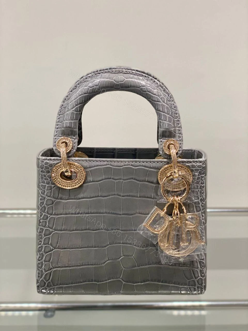 View 4 of DIOR Shiny Crocodile Mini Lady Dior with gold hardware