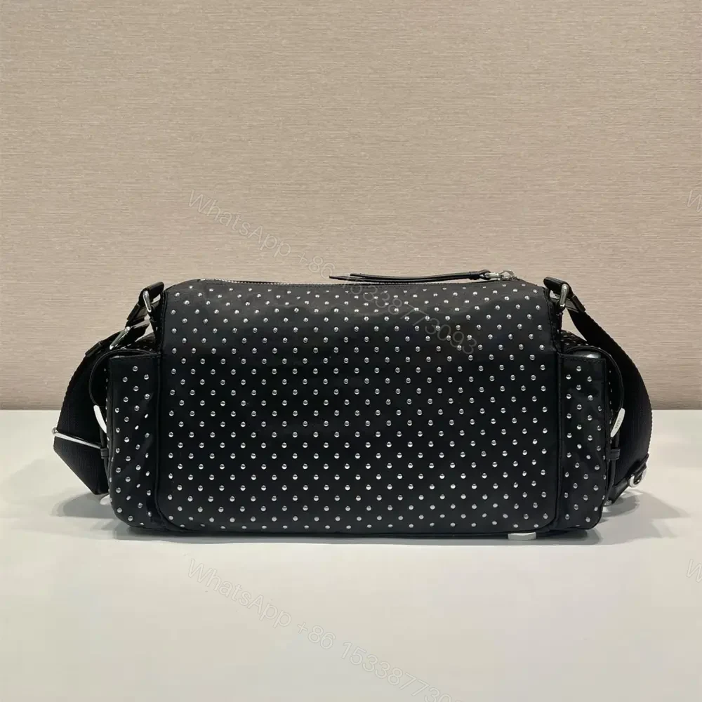 View 2 of 高仿Prada*RE-Nylon系列1BC236鉚釘斜挎包黑色免檢版