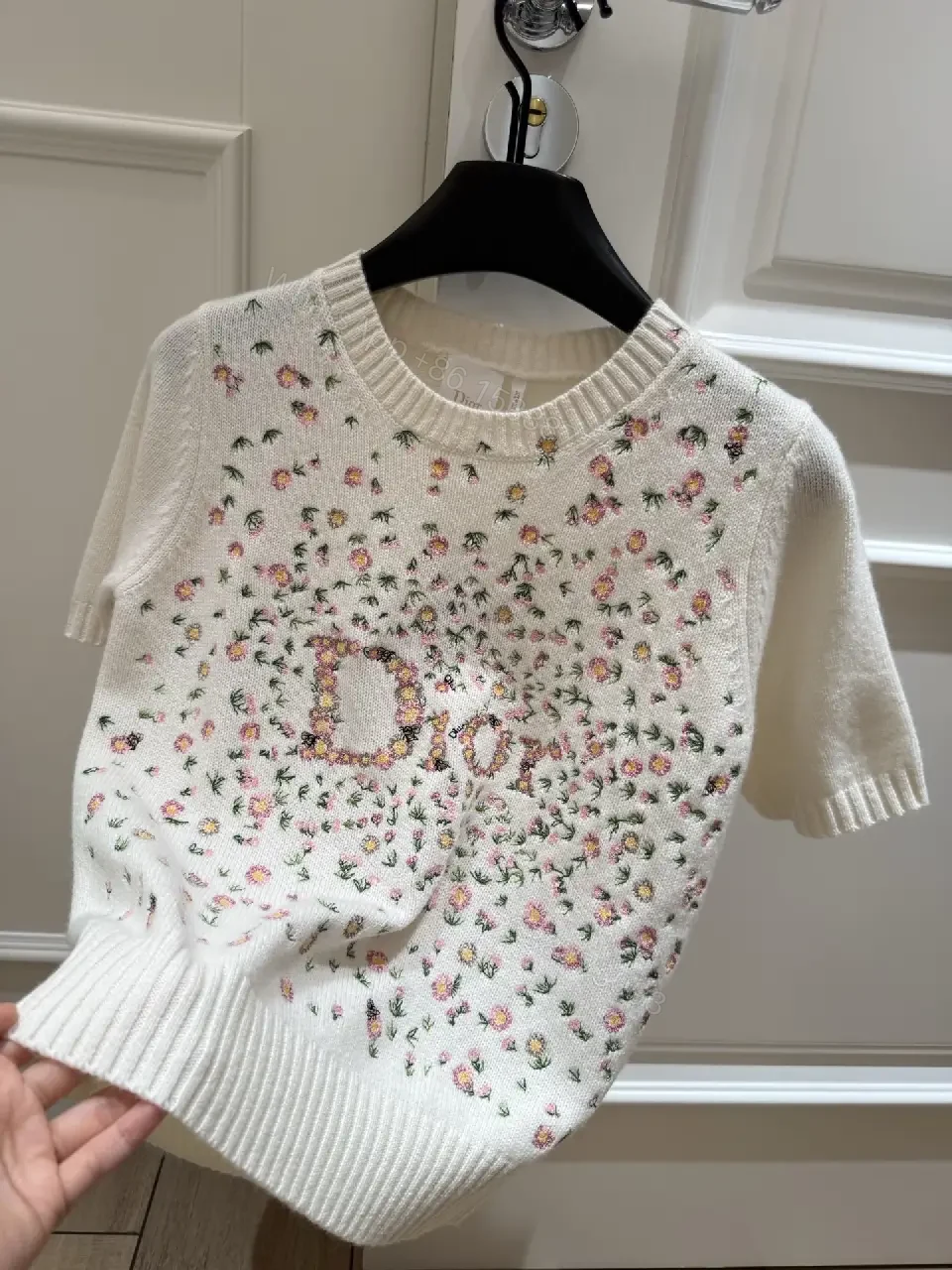View 2 of Ivory Knit Top: Floral Embroidery Couture Charm
