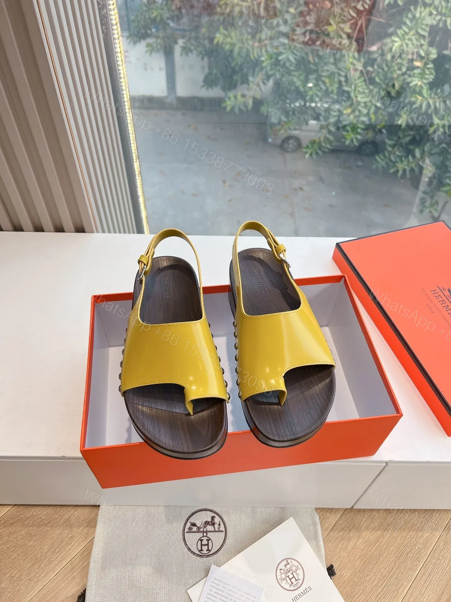 Hermes Women Yellow Leather Sandals — view 1
