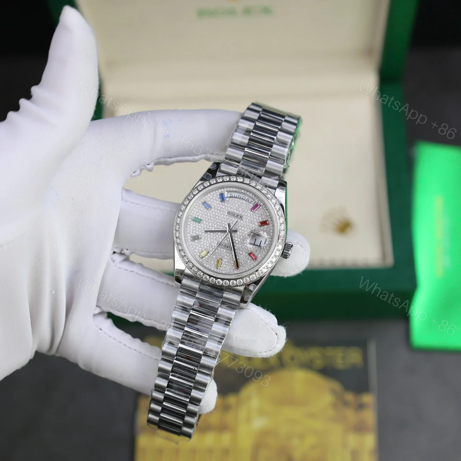 View 2 of Superclone Rolex Day-Date Diamond-Paved Dial 128349rbr-0006 36 mm