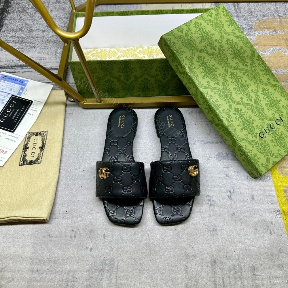 View 2 of GUCCI WOMEN SLIDE SANDAL WITH DOUBLE G BLACK 816330 AAEA2 1000