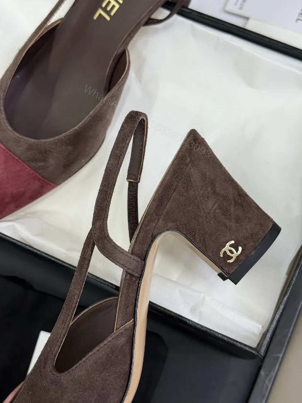 View 6 of Two-Tone Suede Slingback Flats with Red Cap Toe - Modern Minimalism