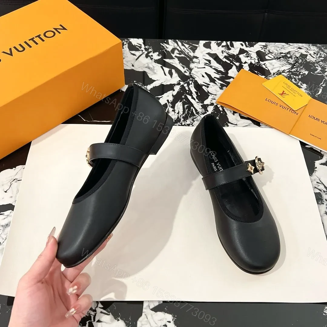 View 6 of LV Women Black Leather Mary Jane Flats