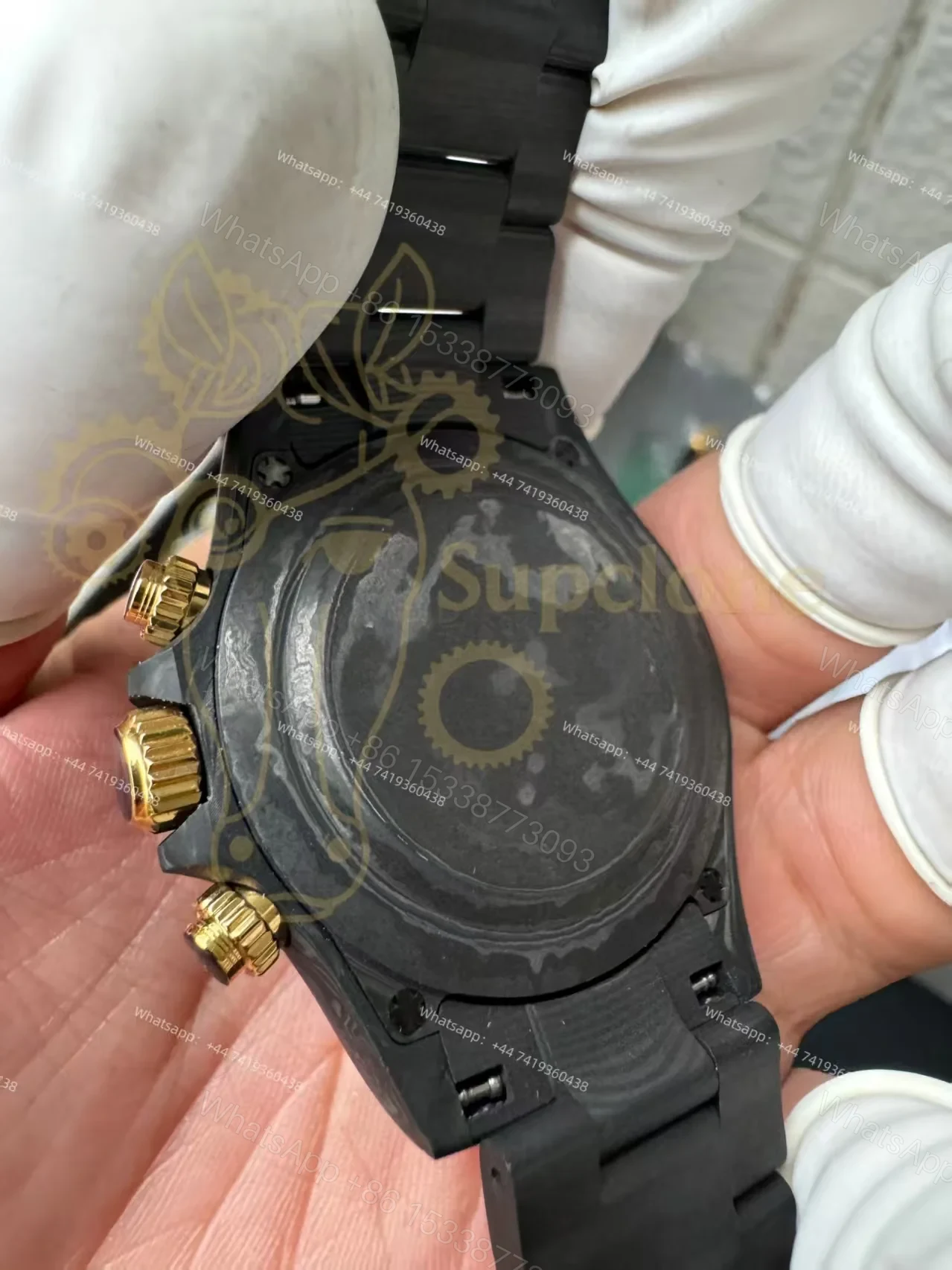 View 10 of Rolex Super Clone Carbon Fiber Daytona Skeleton Red Accents Gold Pushers