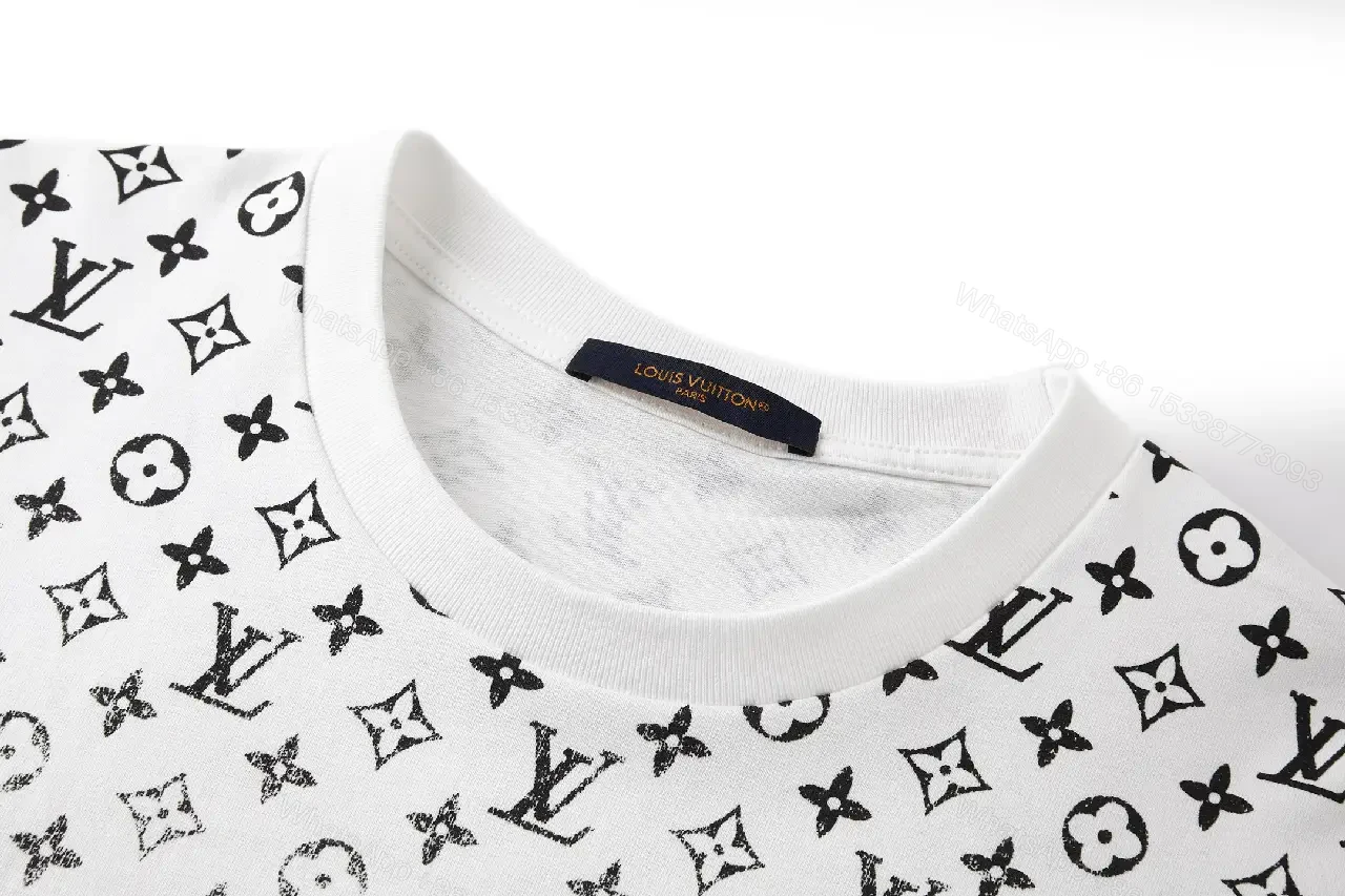 View 11 of White Cotton Graphic Tee: Gradient LV Monogram Pattern Top