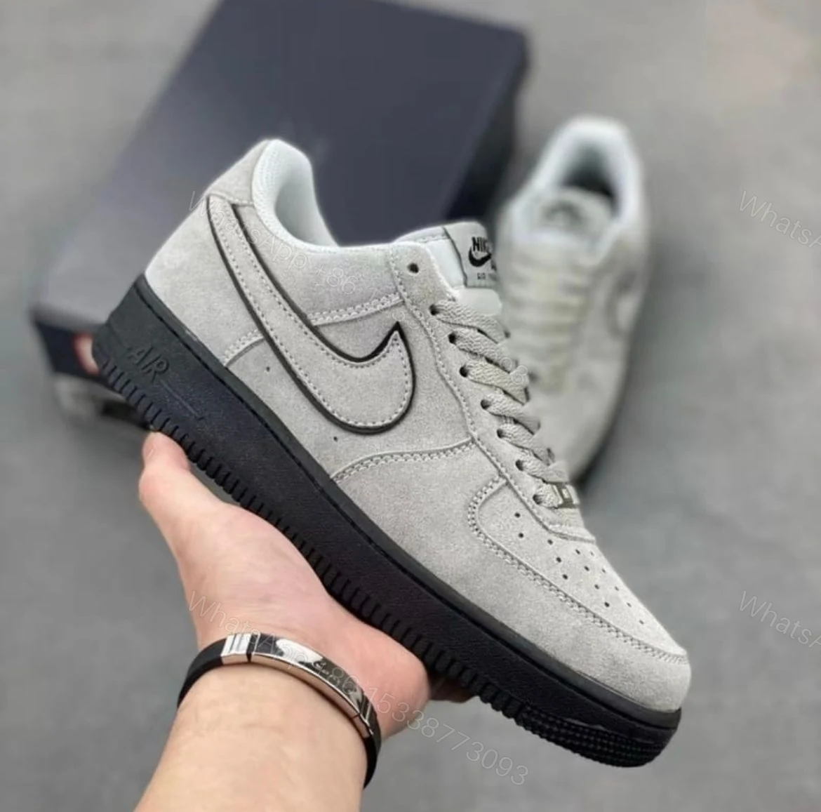 FIRST COPY NIKE AIRFORCE SUEDE BLACK GREY FOR MEN — view 1