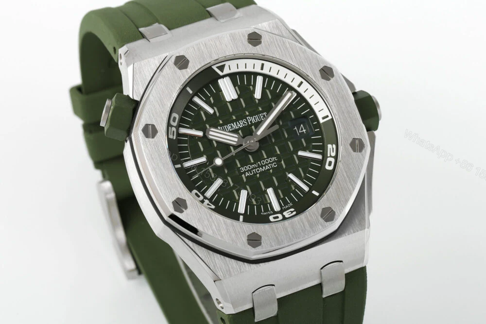 View 2 of Royal Oak Offshore Diver 15710 APSF 1:1 Best Edition Green Checkered Dial on Green Rubber Strap Super Clone