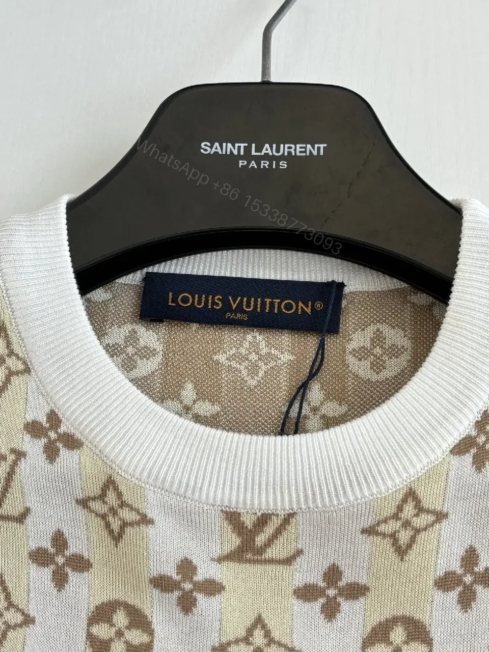 View 7 of White Cotton Jacquard Louis Vuitton Monogram Knit T-Shirt