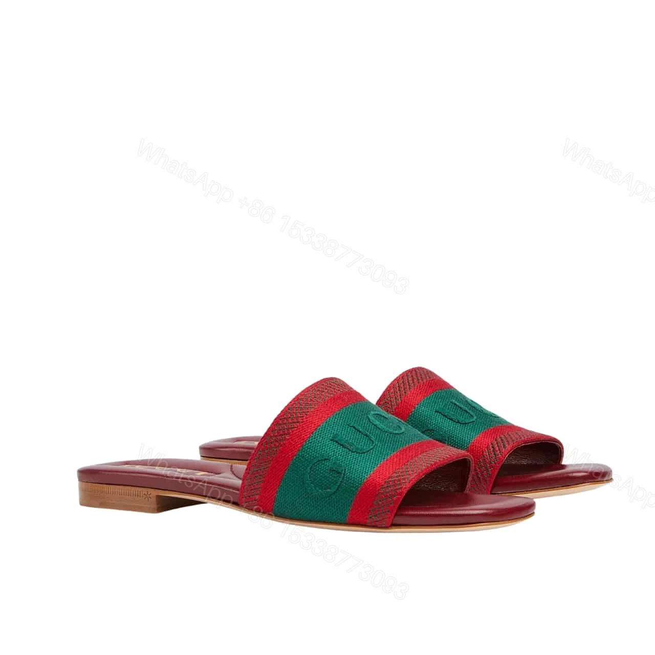 GUCCI WOMEN SLIDE SANDAL WITH WEB GREEN AND RED 816350 FAECG 6443 — view 1
