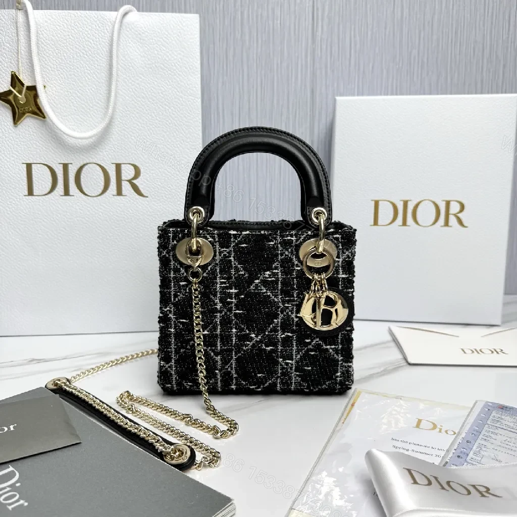 Chic Tweed Mini Bag with Gold Charms - Black / White — view 1