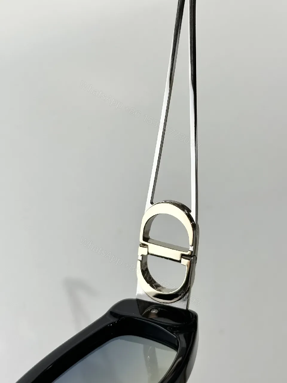 View 3 of White Rectangular Sunglasses with Dior-Gold Accents: Modern Luxury Sideways