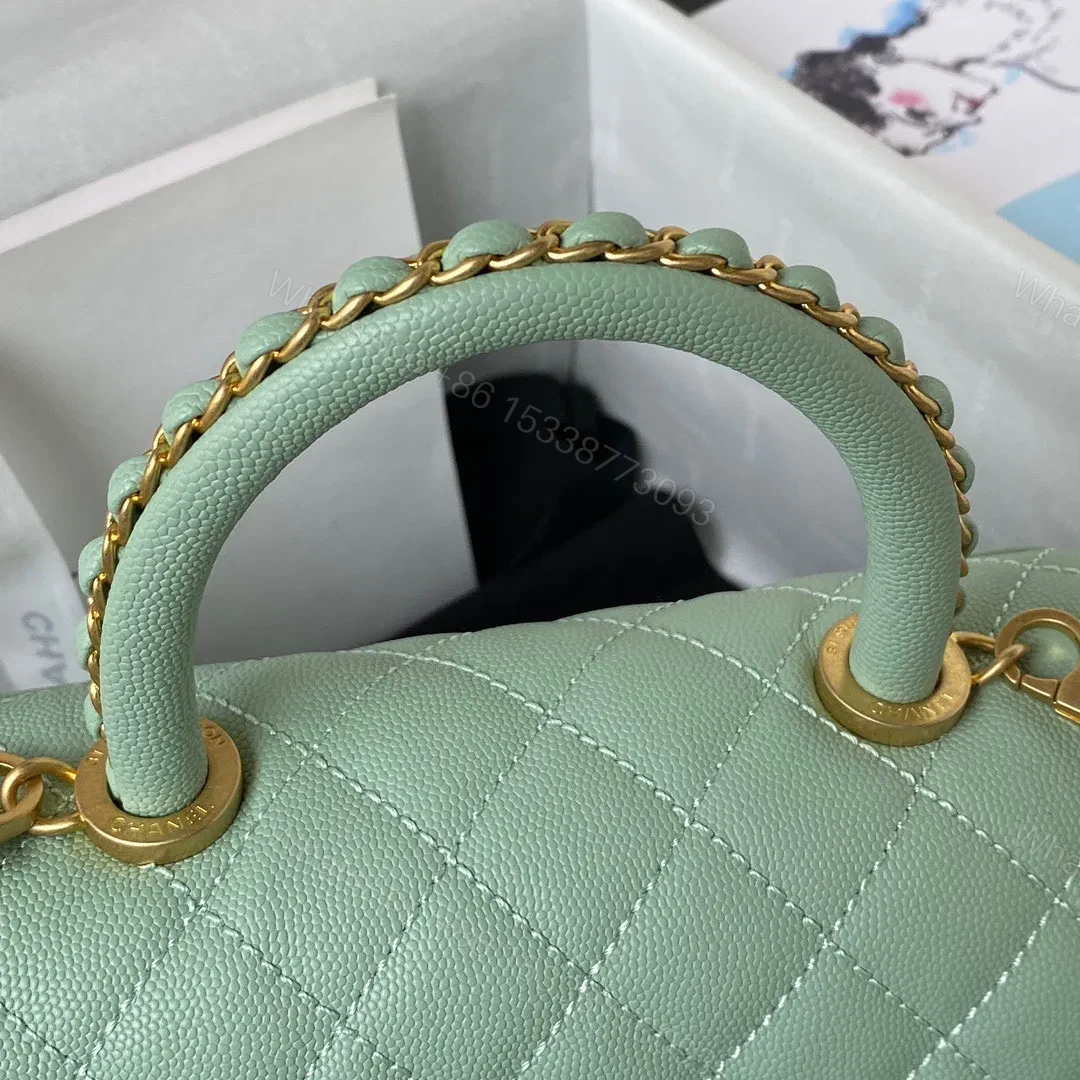 View 5 of Chanel Coco Pastel Blue Handbags With Lock Gold 24cm