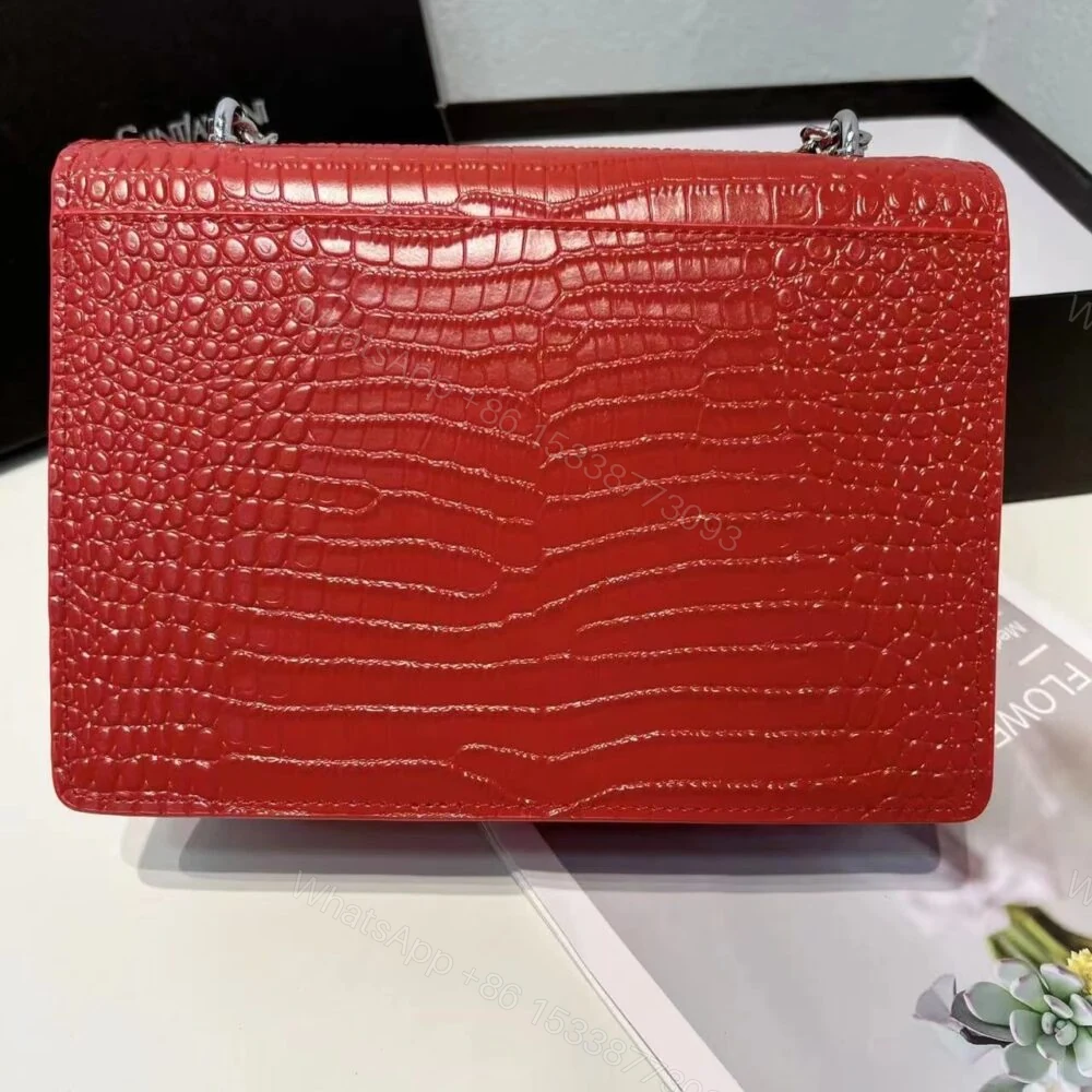 View 6 of Saint Laurent Sunset Embossed Bag Red 22Cm