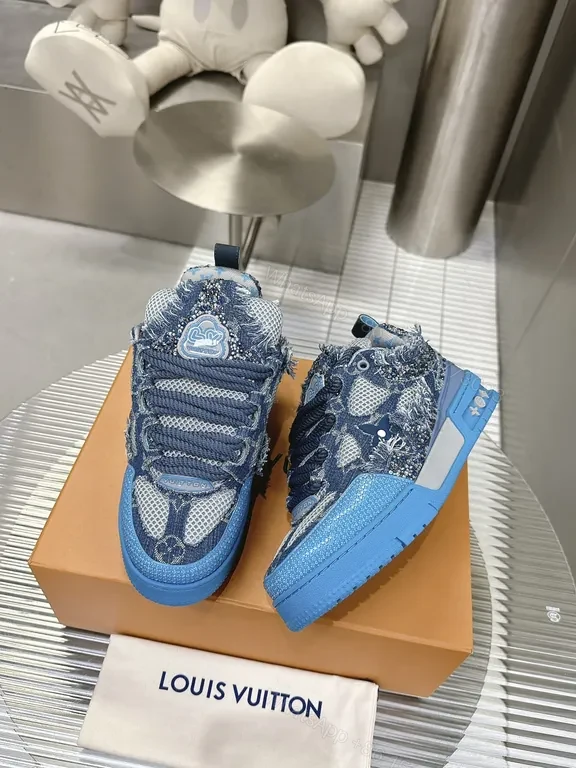 View 9 of Blue Denim-Textured LV-Style High-Tops: Luxe Streetwear Sneakers