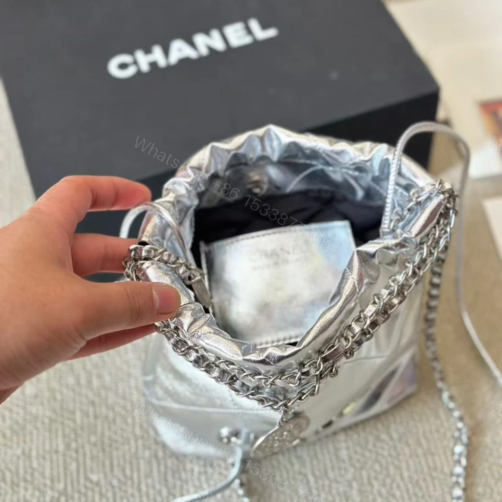 View 4 of Chanel 22 Mini Handbag Shiny And Gold Tone Metal Silver 20cm