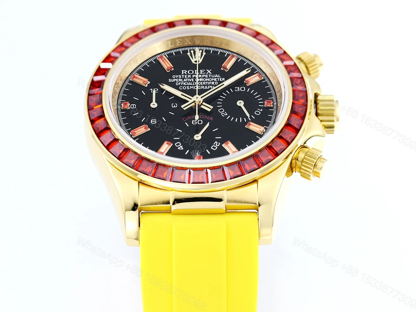 View 2 of Rolex Daytona Ruby Yellow Strap Replica 43MM Exclusive Gold Case Edition RG-ROLEX-DAYTONA-RUBY-YELLOW-43