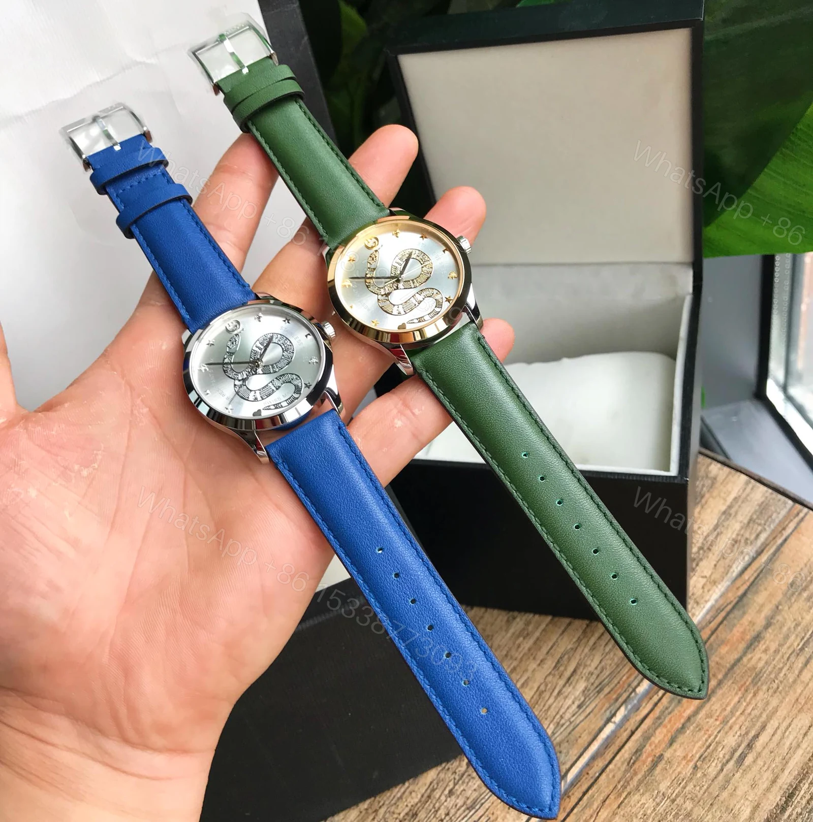 Gucci一比一Timeless系列皮帶手錶 雙色設計蛇圖案時尚款 — view 1
