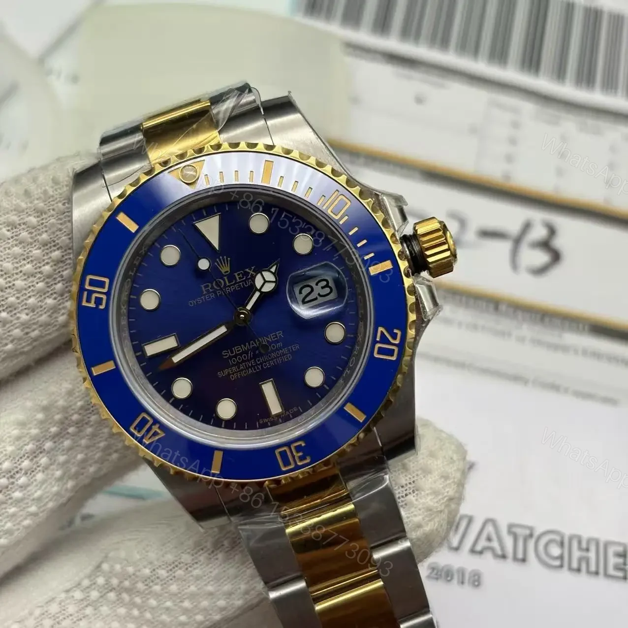 View 2 of Replica Clone Rolex Submariner – Two tone Blue Dial