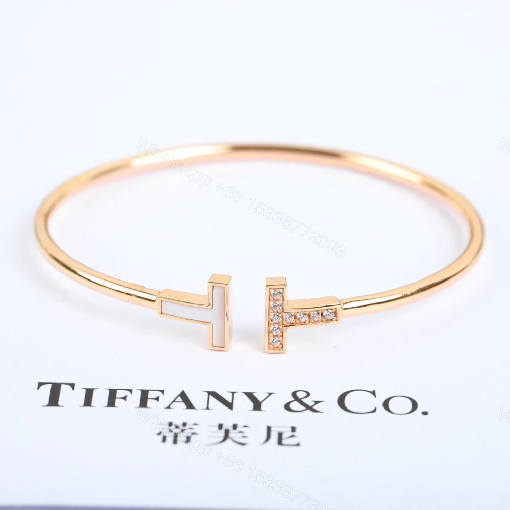 高仿Tiffany&CO蒂芙尼T系列GRP11104雙T貝母碎鑽手鐲玫瑰金 — view 1