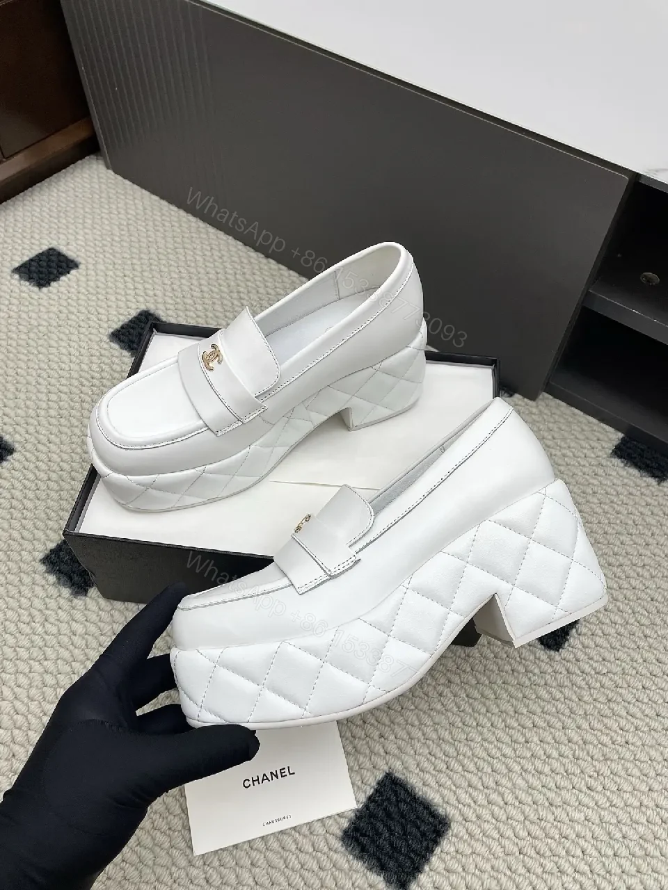 View 4 of White Leather Loafers: Gold Logo, Elevated Comfort