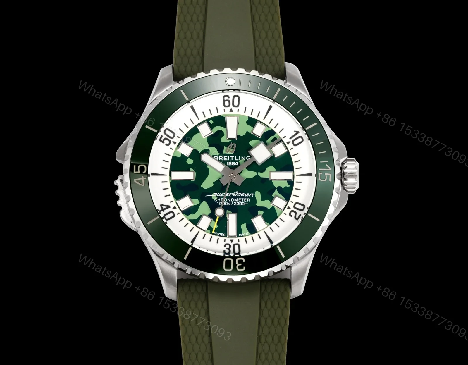 Breitling Superocean Camouflage Replica 46MM Premium Green Rubber Strap Diver Edition BT-SO-CMF-GRN-46 — view 1