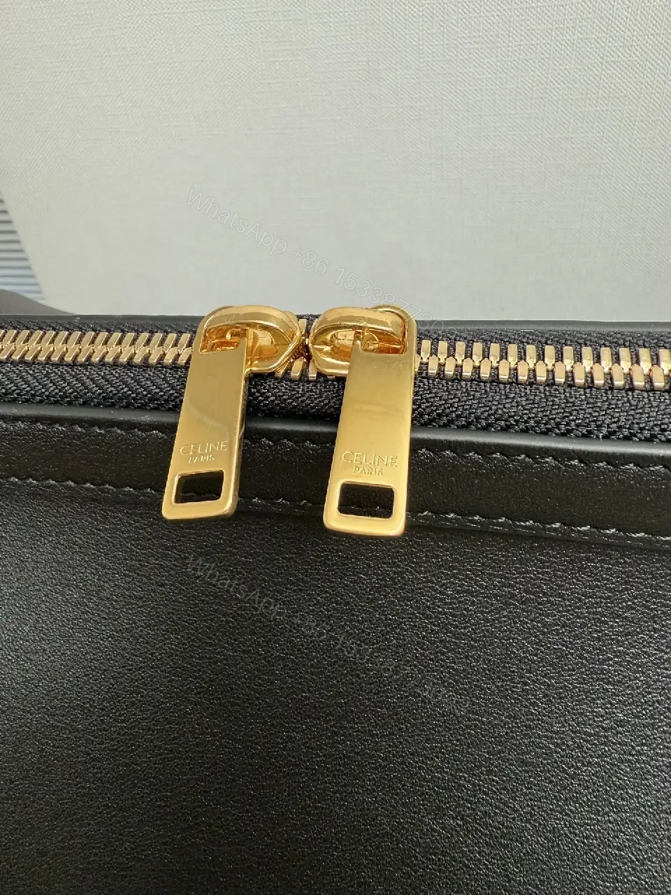 View 5 of Black Leather Minimalist Satchel with Gold Hardware, Structured