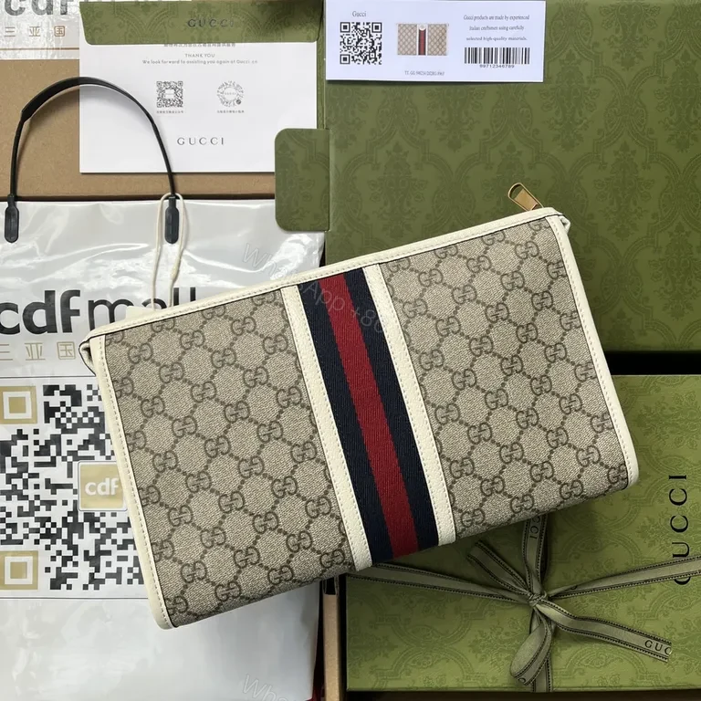 View 9 of Beige GG Ophidia Wallet: Signature Web Leather Clutch
