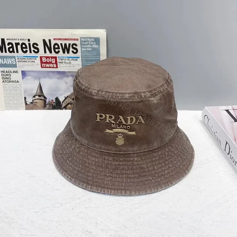 View 5 of Pink Velvet Bucket Hat with Prada Milano Logo - Everyday Luxury