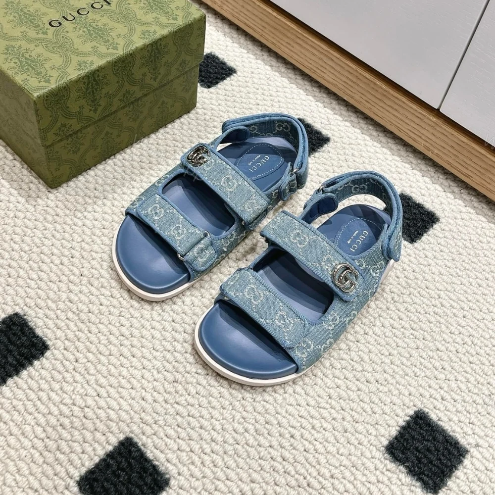 View 2 of GUCCI DOUBLE G GG DENIM SANDAL DENIM BLUE