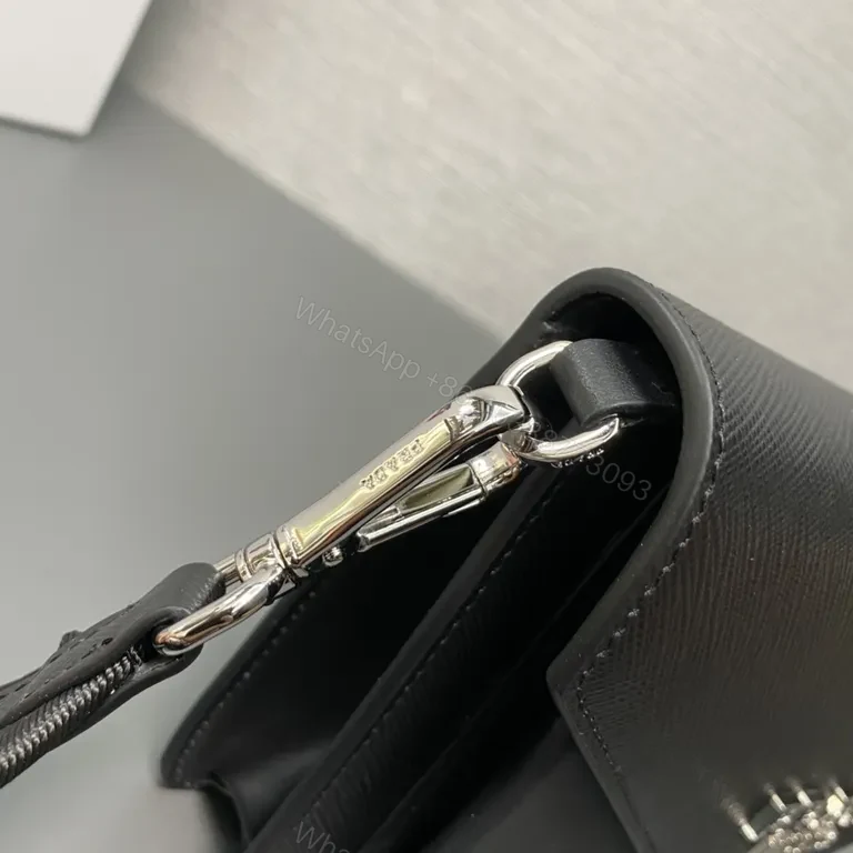 View 7 of Chic Black Leather Crossbody Bag - Prada Milano Style, Compact Luxury