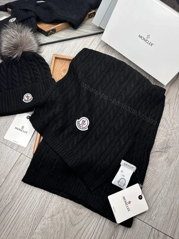 View 7 of Black Alpaca-Blend Moncler Scarf & Beanie Set: Ultra-Luxe Winter