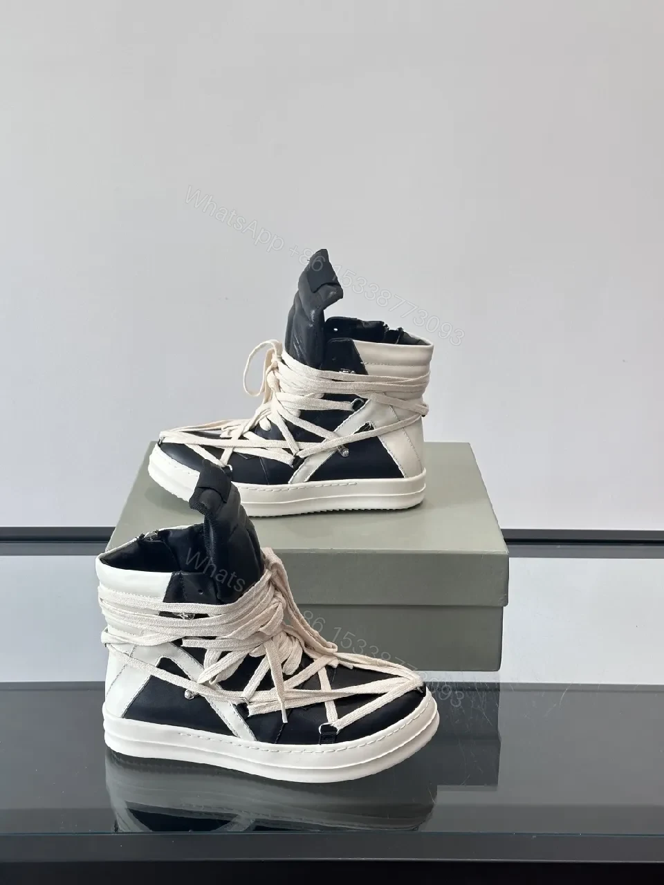 View 6 of Bold Black & Off-White High-Top with Architectural Straps