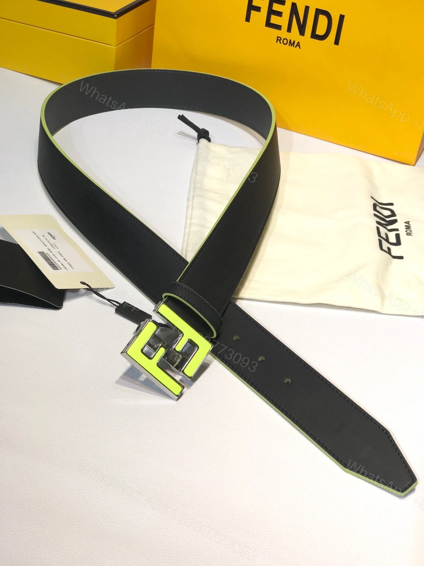 View 3 of FENDI LEATHER BETL NEON GREEN 40MM