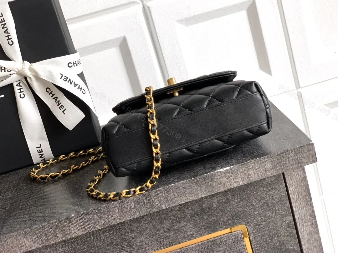 View 6 of Chic Quilted Black Leather Bag with Gold Chain