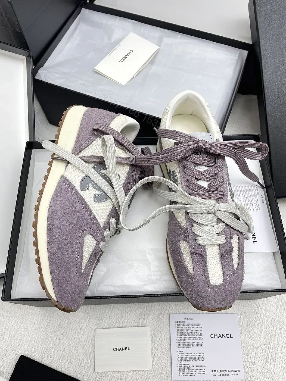 View 7 of Lavender Suede & Cream Knit High-Top Sneakers – Luxury Chic Style