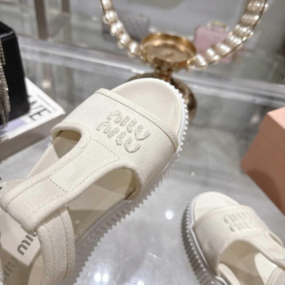 View 7 of MIUMIU DENIM FLATFORM SANDALS IVORY 5X402E CSL F0304 F 045