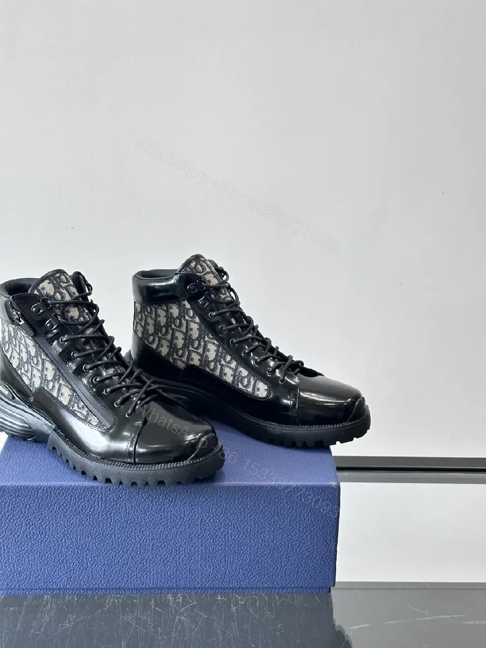 View 7 of Leather + Leather + High-Top + Dior Jacquard Accent + Boots