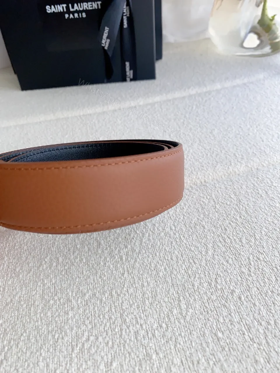 View 2 of Brown Leather Belt Gold Buckle: Designer-Inspired, Luxury Finish