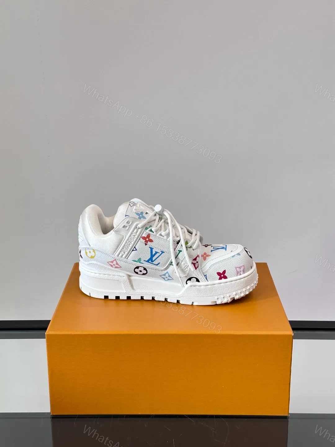 View 6 of LV Men White Leather Multicolor Pattern Sneakers